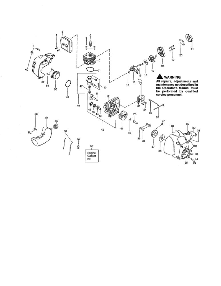 Cylinder/Fuel Tank/Crankcase Diagram and Parts List for SST25C Type 5 Weed Eater Trimmer